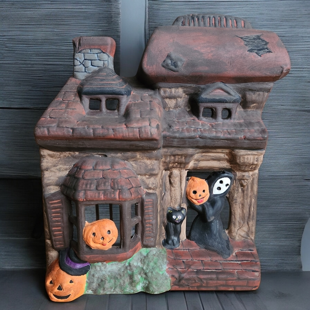 Vintage 1978 Lefauve Handpainted Ceramic Haunted House Halloween Ghost Pumpkin - Picture 3 of 16